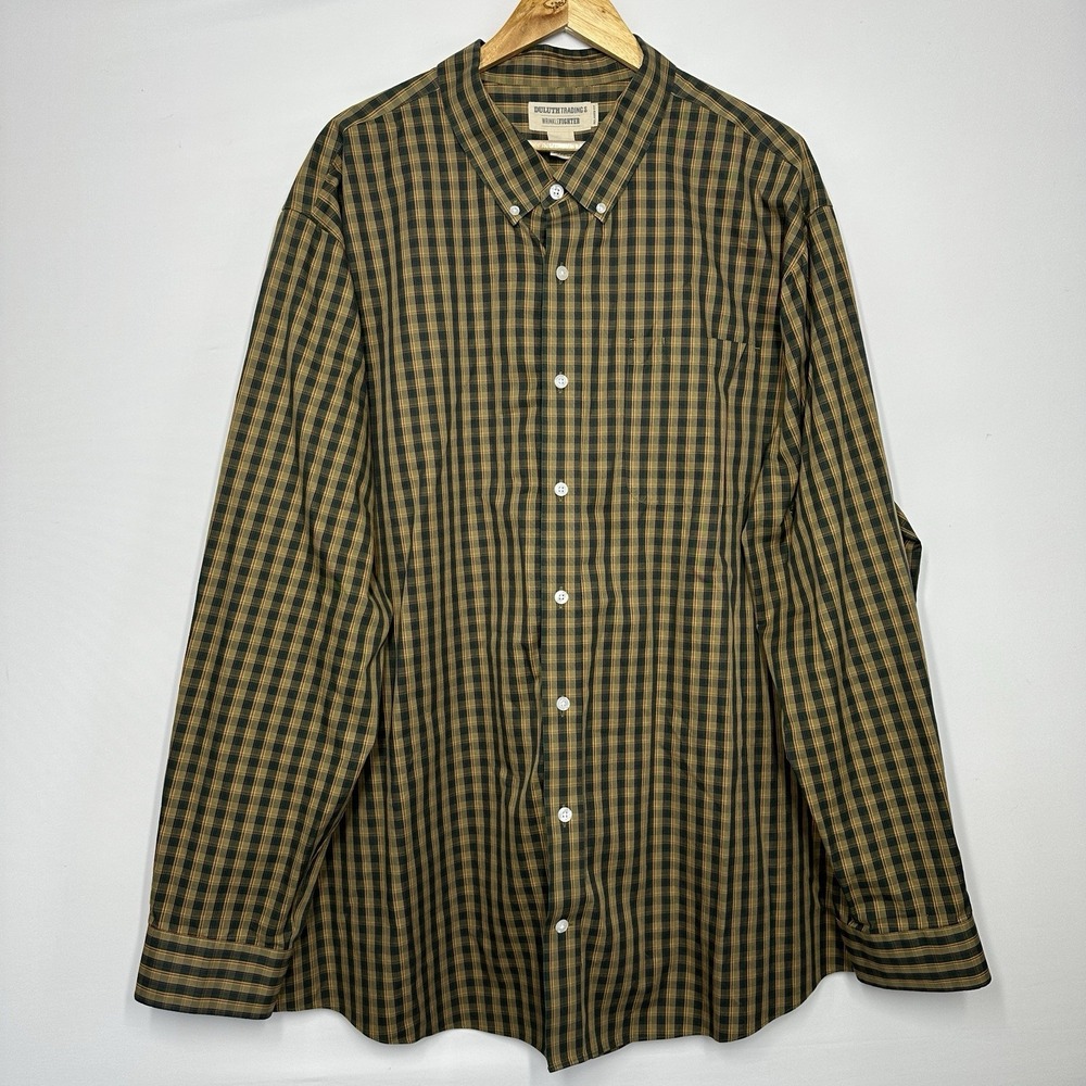 Duluth Trading plaid button-down shirt mens 3XLT relaxed fit cotton Brown Casual